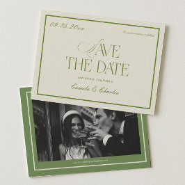 Convite Retro White and Green Wedding Save the date Photo 