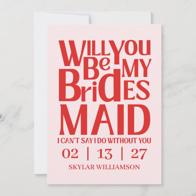 Convite Retro Will You Be My Bridesmaid Red Pink (Frente)