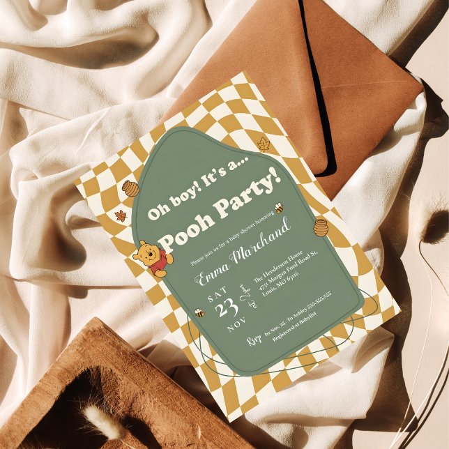 Convite Retro Winnie the Pooh "Oh Boy! It's a Pooh Party!" (Criador carregado)