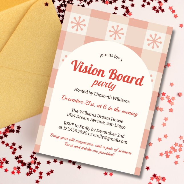 Convite Retro Winter Snowflakes Dream Vision Conselho Part (Retro Winter Snowflakes Dream Vision Board Party Invitation)