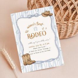 Convite Retro Xadrez Azul Western Cowboy Rodeio 1º Anivers