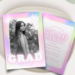 Convite Retro Y2K Cyber Pink Neon Graduation Photo Party