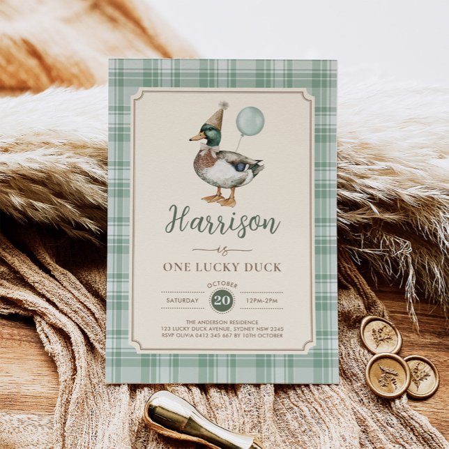 Convite Retron One Lucky Duck Green Balloon primeiro anive (Criador carregado)