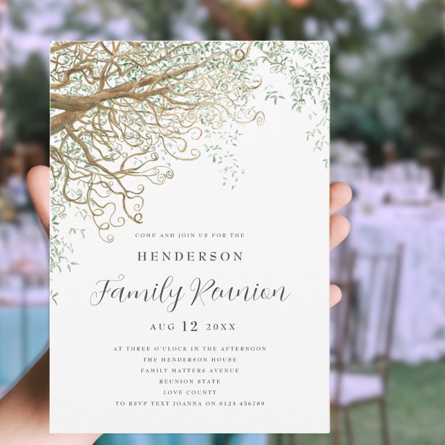 Convite Reunião da Família Árvore da Família (Family tree family reunion summer party invitation Watercolor elegant modern script )