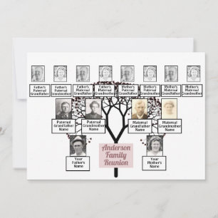 Convite Reunião da família Burgundy Fractal Tree 3 Generat