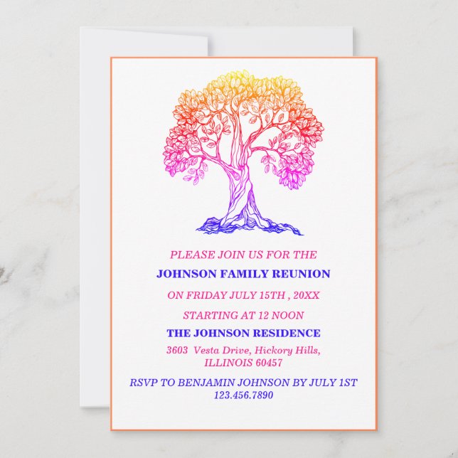 Convite Reunião da Família de Árvores Colorido Elegante (Frente)