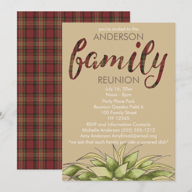 Convite Reunião da família russa de Xadrezes e folhas (Frente/Verso)