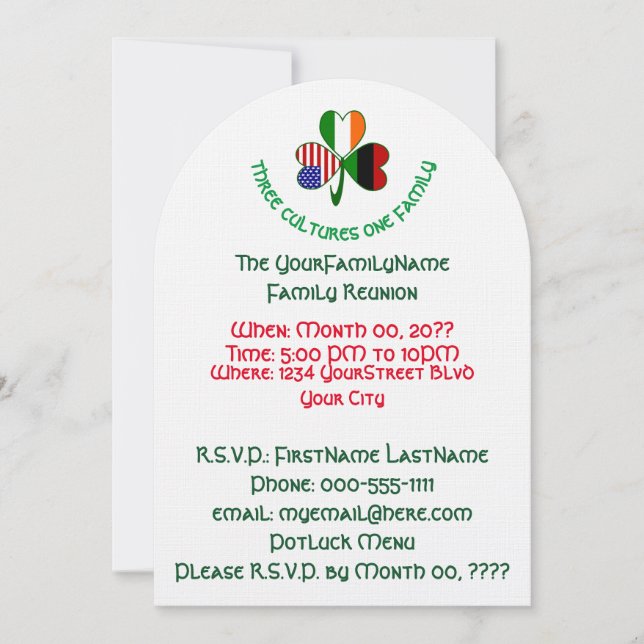 Convite Reunião da Família Shamrock Afro-Irlandesa (Frente)