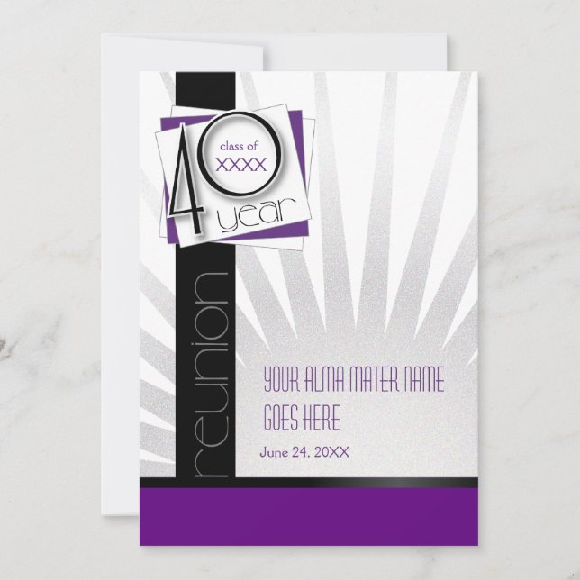 Convite Reunião de classe personalizável de 40 anos (Frente)