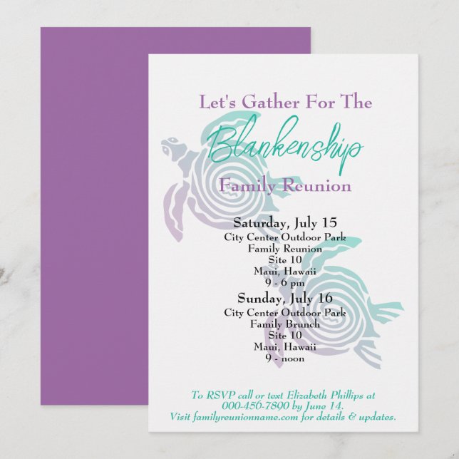 Convite Reunião de Família Arte Tribal Tartaruga Evento de (Frente/Verso)