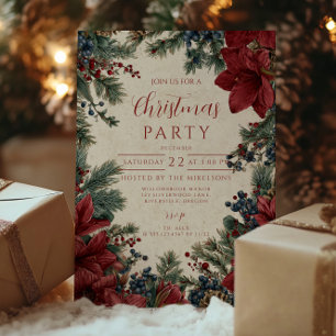 Convite Reunião de Natal Floral Rustic Winter