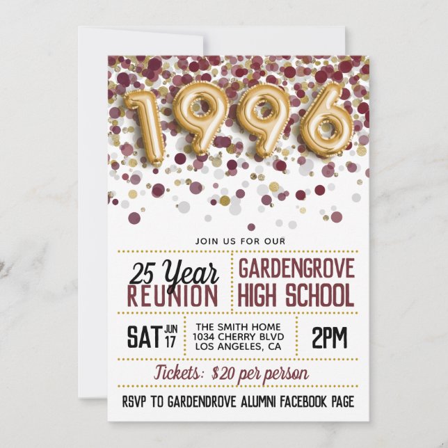 Convite Reunião do Segundo grau College de 1996 (Frente)