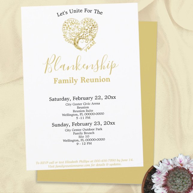 Convite Reunião Dourada da família das árvores do coração  (Criador carregado)