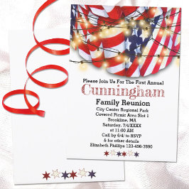 Convite Reunião Familiar de Luzes Azuis Vermelhas Patriota