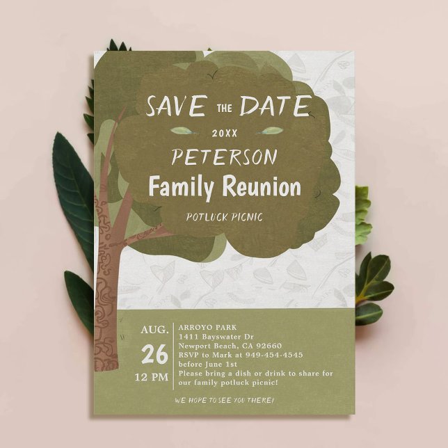 Convite Reunião Familiar Potluck Picnic Primavera Verão ou (family reunion invitation potluck picnic cute illustration watercolor modern simple fun tree)