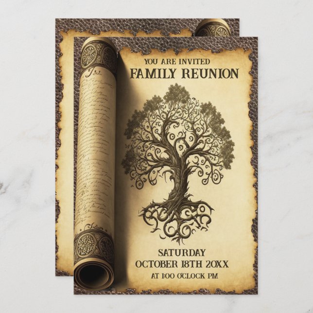 Convite Reunião Familiar - Rolagem de Árvore da Família Vi (Frente/Verso)