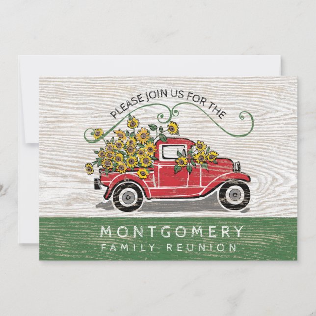 Convite Reunião Familiar Vermelho Caminhão Vermelho Girass (Frente)
