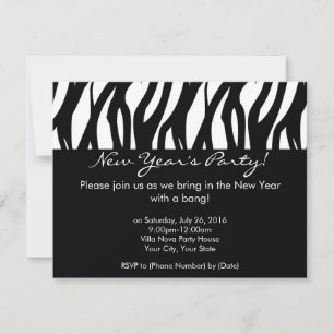 Convite Réveillon de Ano Novo Zebra Preto e Branco Pequeno