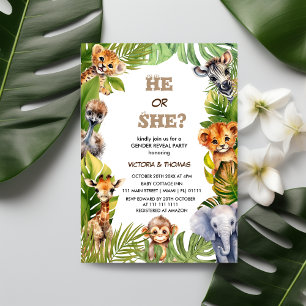 Convite Revelação de Gênero Animais Safari Tropical Wild O
