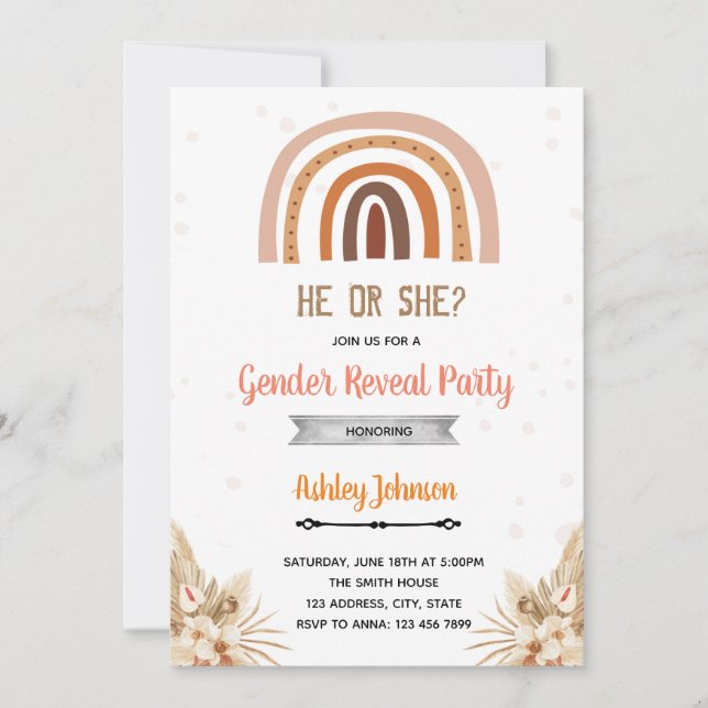 Convite Revelação de gênero arco-íris boho (Frente)
