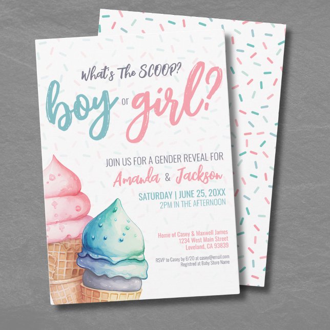 Convite Revelação de Gênero Azul Cor-de-Rosa (Pink Blue Summer Gender Reveal Invitation )