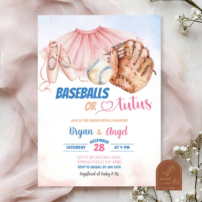 Convite Revelação de Gênero Baseballs ou Tutus (Criador carregado)