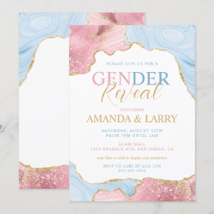 Convite Revelação de Gênero com Mármore de Ágata Azul e Ro