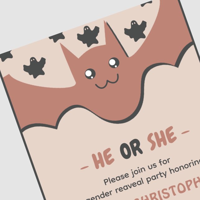 Convite Revelação de gênero de morcego fofo de outubro Ele (Cute-bat-October-He-or-She-Halloween-gender-reveal-Invitation-1)