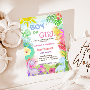 Convite Revelação de Gênero Dino Floral Brilho
