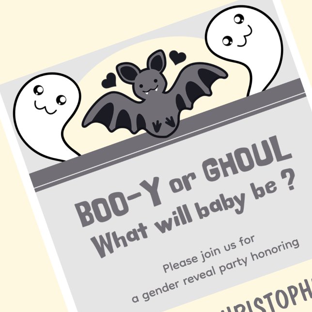 Convite Revelação de gênero do morcego fantasma fofo do Ha (Cute-Ghost-Bat-Hallowee-gender-reveal-Invitation-1)
