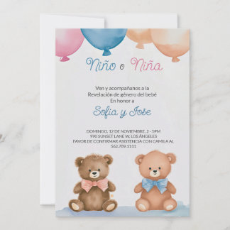 Convite Revelação de Gênero do Urso de Teddy Espanhol Edit
