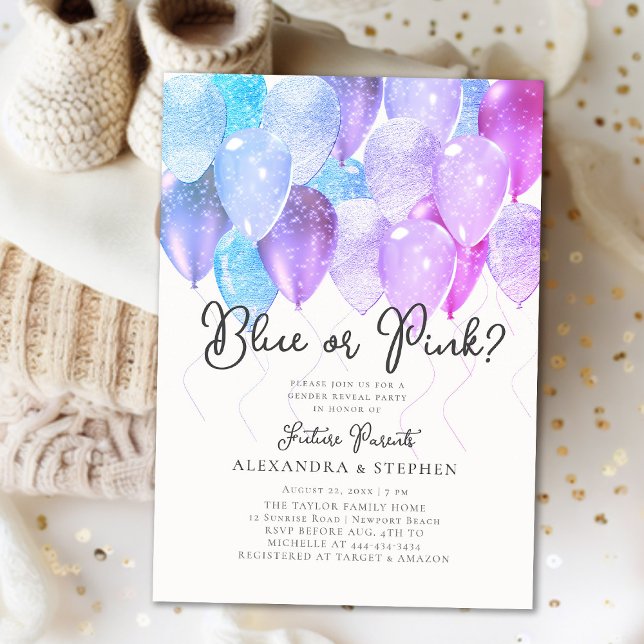 Convite Revelação de Gênero Elegante Azul ou Cor-de-Rosa d (Criador carregado)