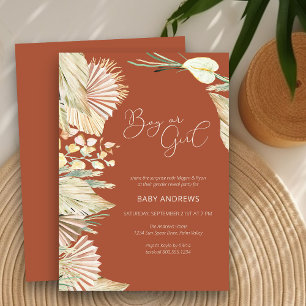 Convite Revelação de Gênero Folhagem Seca Palma Boho Terra