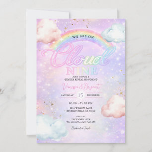 Convite Revelação de Gênero Glitter Galáxia Nuvem Arco-íri