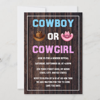 Convite Revelação de Gênero Ocidental de Cowboy ou Cowgirl