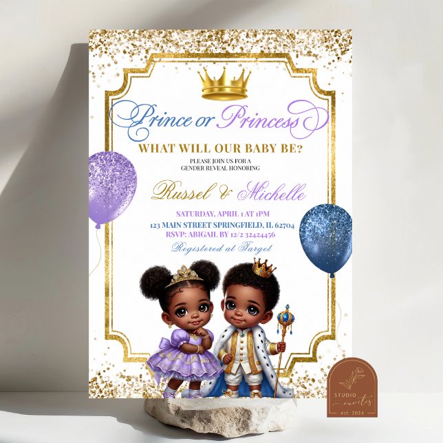 Convite Revelação de Gênero Príncipe ou Princesa Afro Afri (Criador carregado)