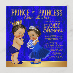 Convite Revelação de Gênero Príncipe Princesa Azul Dourado