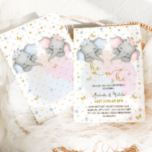 Revelação de Gênero Rosa Azul Elefante Floral