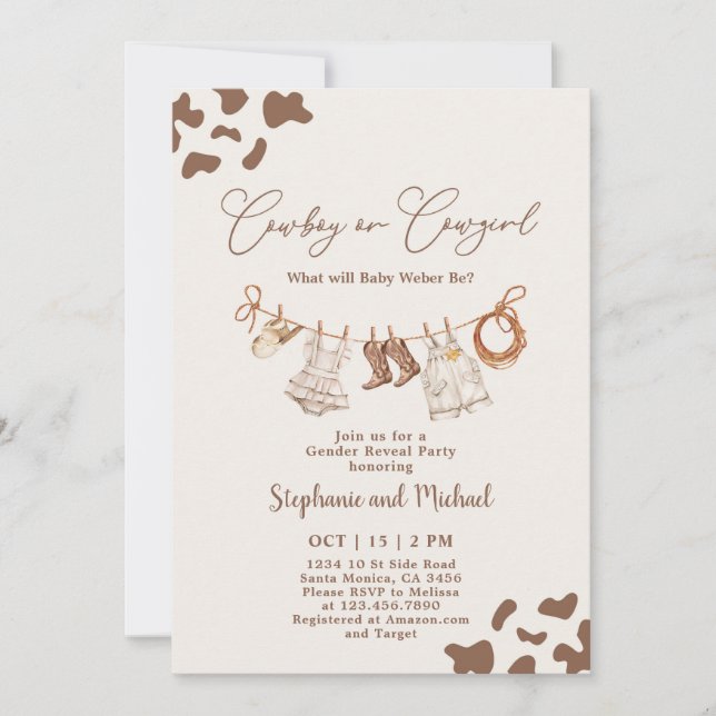 Convite Revelação de Sexo de Cowboy ou Cowgirl (Frente)