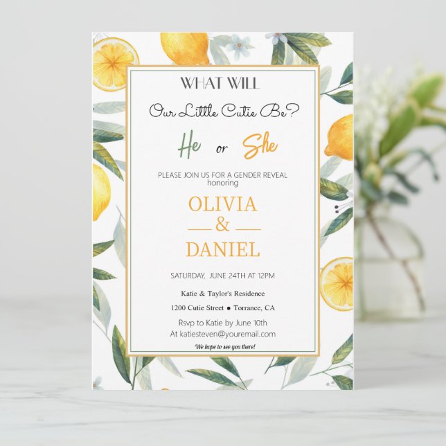 Convite Revelação do Gênero Cutil Floral Whimsical (Em pé/Frente)