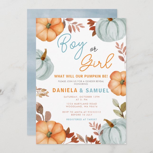 Convite Revelação do Gênero da Bomba Laranja Azul (Frente/Verso)