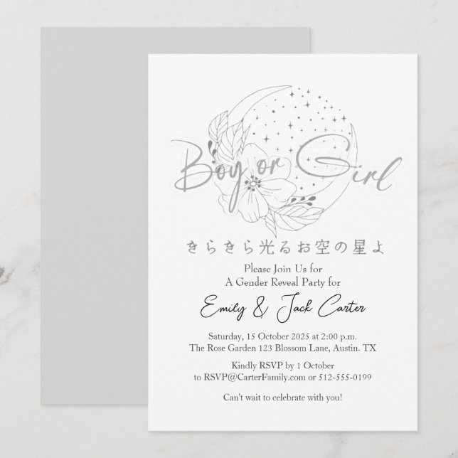 Convite Revelação do Gênero da Lua da Prata das Estrelas B (Frente/Verso)