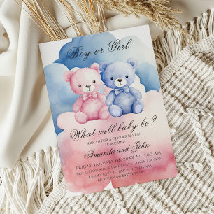 Convite Revelação do Gênero do Urso Rosa ou Azul Elegante