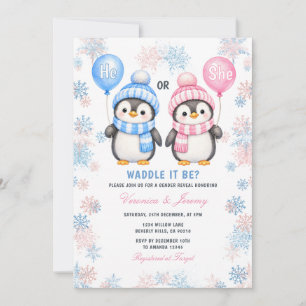 Convite Revelação do Sexo do Pinguim Ele ou Ela Flocos de