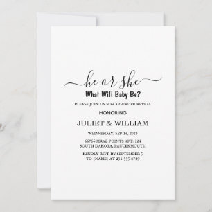 Convite Revelação Mínima De Gênero Elegante A Preto E Bran