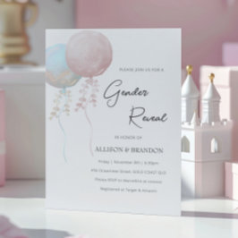 Convite Revelação Minimalista de Gênero de Balões Rosa e A