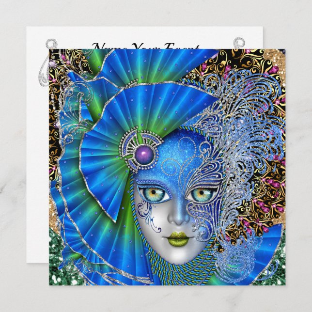 Convite Revisado para o Mardi Gras de Masquerade (Frente/Verso)