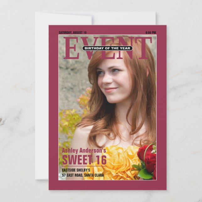 Convite Revista Aniversário do Ano Foto Doce 16 (Frente)