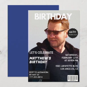 Convite Revista Azul-marinho Foto Engraçado 66º aniversári