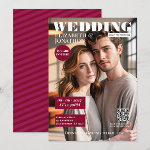 Convite Revista Burgundy & Berry Foto de Casamento